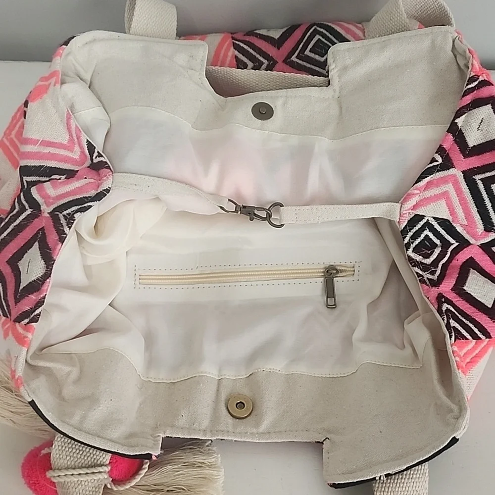 Boho Pink and black Patterned Hobo Tote Bag - read description - NWOT.